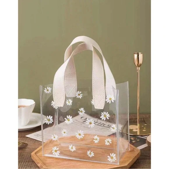 Clear Tote Bag with Daisy Print - Picture 1 of 3